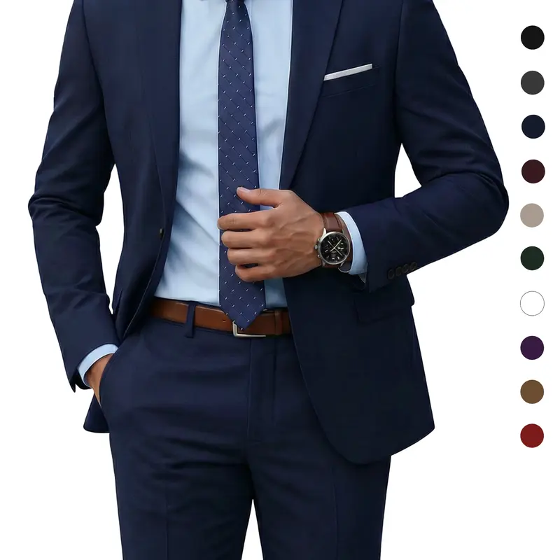 YND Men's 2 Piece Suit , 1-Button Jacket & Pants Set, Random Tie Included, Wedding & Business Dinner, Men’s Blazer, Black Formal Menswear, Prom & Office Wear Beige