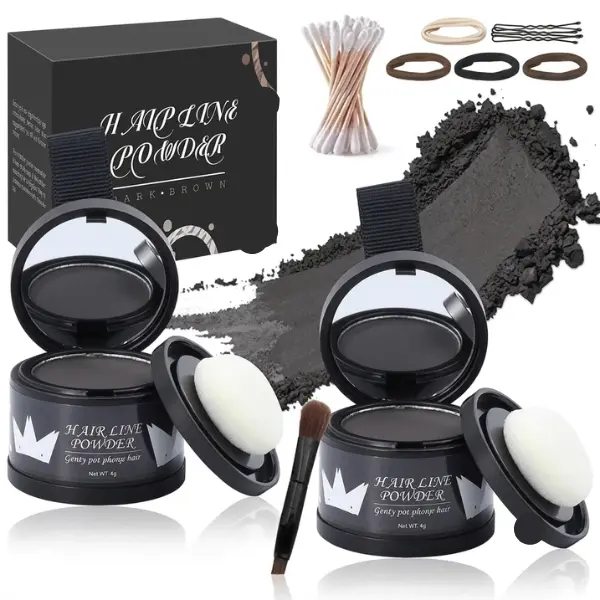 2 Pack Hairline Powder Root Touch Up for Women & Men, Instant Gray Hair Coverage, Hairline Shadow Powder for Thinning Hair, Bald Spot Concealer, Root Cover Up Hair Color, Black