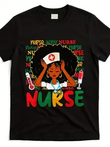 nurse-nursing-black-history-month-rn-black-nurse-lover-t-shirtSame style for men and women  summer short-sleeved printed T-shirt pure cotton 220G Awareness Month Clothing Casual Workwear Unisex Fashion Soft Fabric Breathable Material