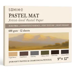 Somime 9x12 (600gsm) Sanded Pastel Paper Pad for Artists, 12 Sheets of 6 Assorted Colors Heavyweight Drawing Paper Pad for Pencils and Soft Oil Charcoal Pastels