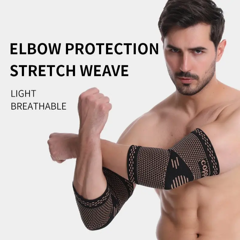 Men's Copper Compression Elbow Sleeves (1 Pair, Pull-On, Stretch) - Tennis/Golfer's Elbow Support, Joint Pain Relief for Fitness & Daily Activities, Maximum Hygienic Benefits