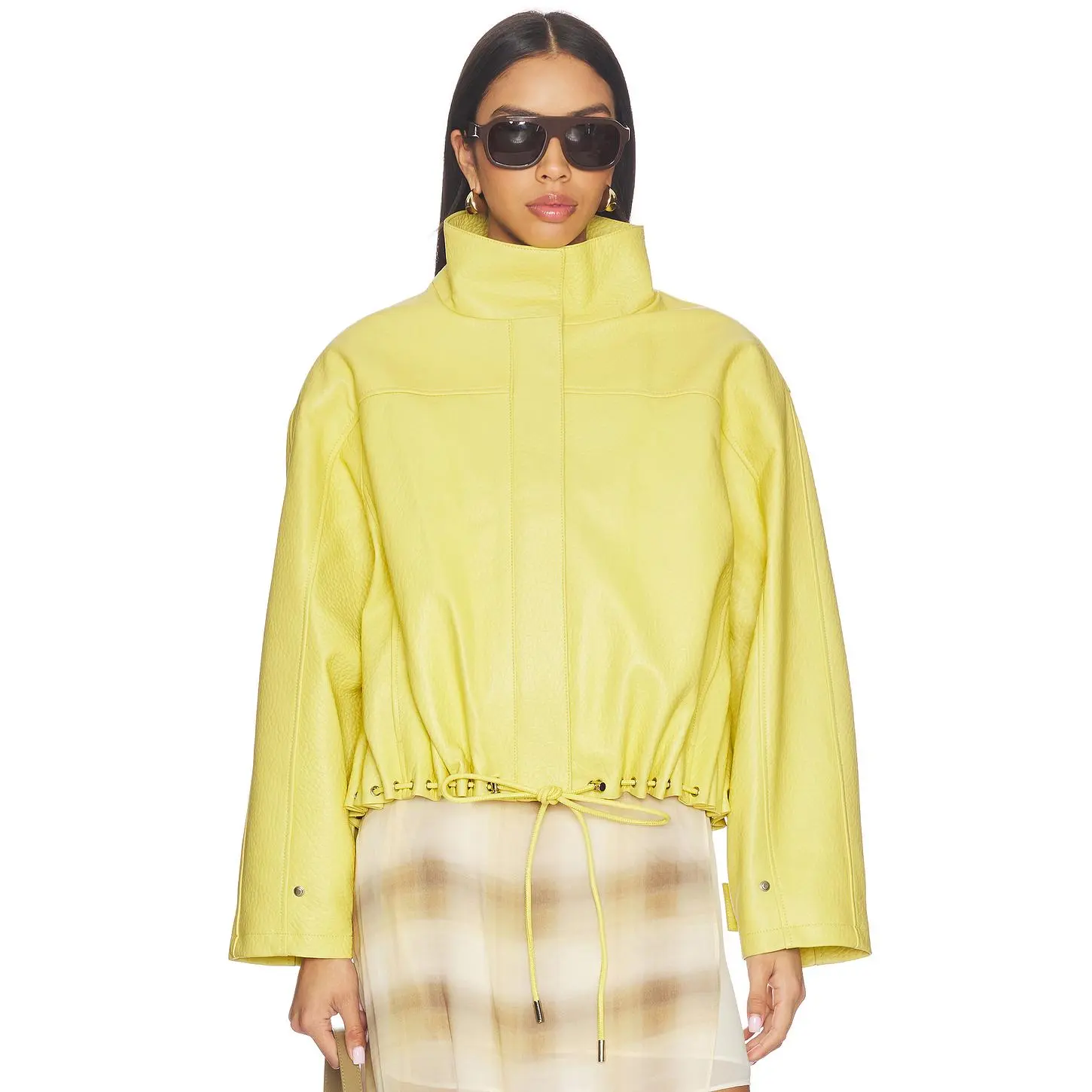 AEXAE Leather Pebble Utility Jacket in Pebble Yellow