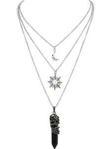 Gothic Layered Crystal Sun and Moon Necklace, Statement Necklace, Layered Necklaces, Gothic Goth Emo Grunge Necklace, Goth Jewelry, Halloween Christmas Gift For Women Gothic Style