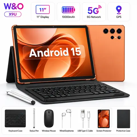 【Spring grow up】W&O Tablet 11 inches, Touchscreen, With Dual Camera, Bluetooth Keyboard, Case, Mouse, Stylus, Type-c Charging Large Storage, Affortable Tablet, Portable, Cellphone Smartphone，Valentine’s Gift & Back-to-School Gift