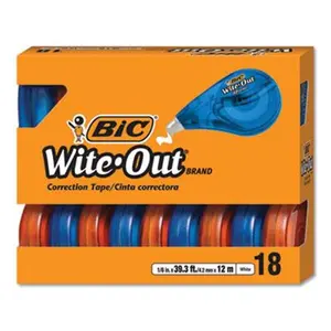 BIC White Tear-Proof Film-Based Correction Tape - Mistake Fixer, 18-Pack Office Stationery Supplies for Scrapbooking & Stamping DIY Projects