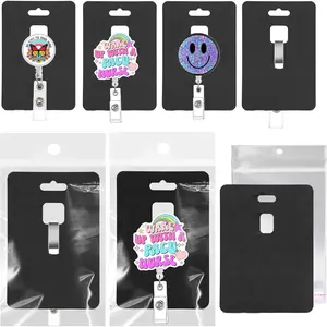 100PACK Badge Reel Display Cards Packaging, Fits  and Belt Clips, Retractable Name Badge ID Holders, Blank  Cardstock Holder with Clear Self-Seal Bags (Black)