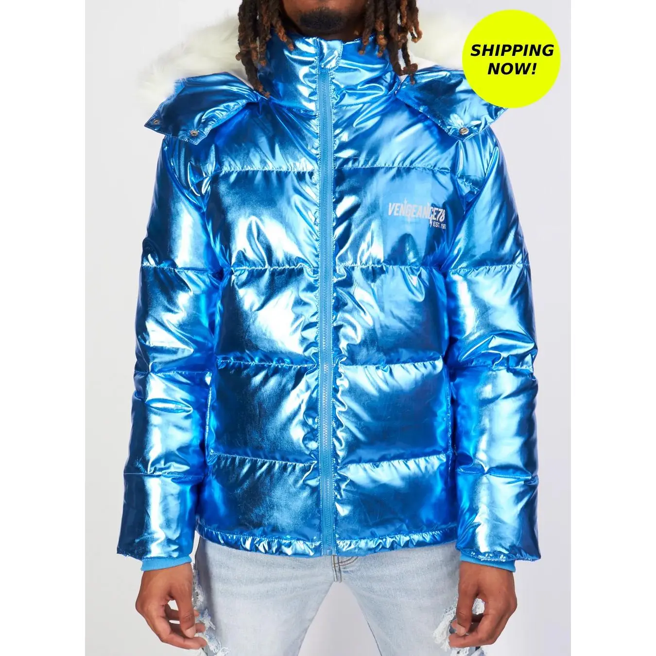 Vengeance78 - Vengeance of Cincy Puffer Jacket - Metallic Blue and Orange