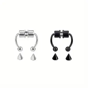 Stainless Steel Magnetic Septum Nose Ring - Fashionable Body Jewelry for Men - Available in 1/2/5pcs - Silver & Black Options