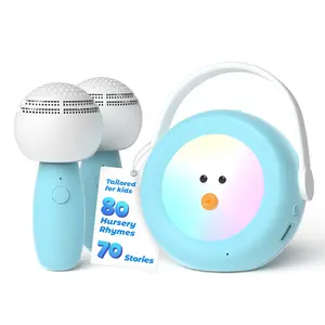 Kids Karaoke Machine with 2 Wireless Microphones, Night Light & Original/Accompaniment Switch, Built-in Stories, Songs, White Noise,Toy for 3 4 5 6 Year Old Toddlers, Gift for Boys and Girls