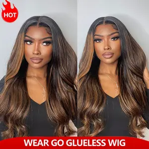 Recool Hair Highlight Brown Body Wave/Straight Glueless Wigs 6×5 Lace Wig Beginners Friendly Ready to Go Glueless Wig
