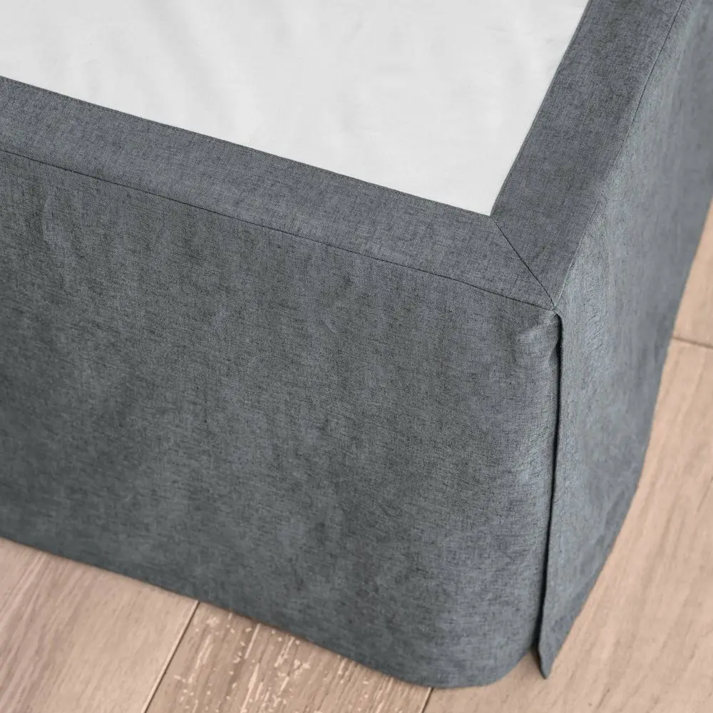 Casaluna Linen Blend Bed Skirt, King Size, OEKO-TEX Certified, Box Pleat Design, Plain Weave, Machine Washable, Dark Color