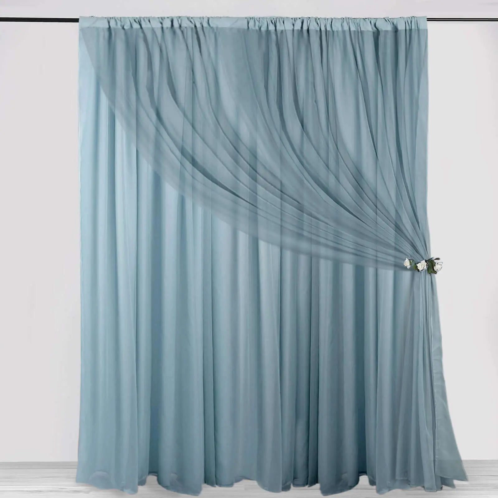 Dusty Blue Chiffon Polyester Home Decorative Curtain Drapes - Lightweight 10ftx10ft Dual Layer Rod Pocket Panels, Curtains and Nettings for Photography, Event Decor Backdrop Divider, Window Drapes