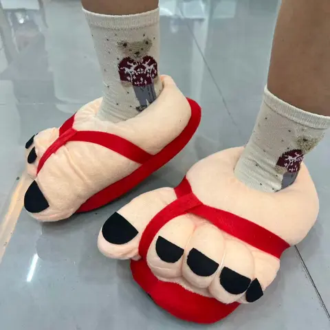 Creative Cute Funny Big Foot Slippers, Fun Fur New Design, Soft Sole Winter Shoes, Comfortable Warm Home Slippers
