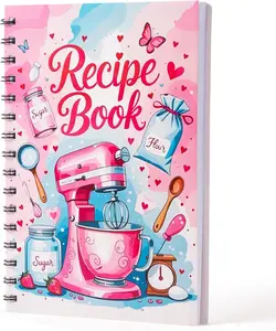 Durable Spiral Recipe Notebook with ‘My Cookbook’ Design and Kitchen Tools Illustrations, Blank Pages for Recipes and Notes, Spiral Bound Notepad, Gift for Holidays