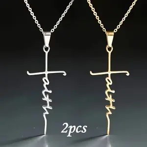 2pcs Unique Cross Faith Prayer Necklaces - Unisex Cross Pendant Necklace - Wedding, Engagement, Valentine's Day Spiritual Inspirational Party Gift