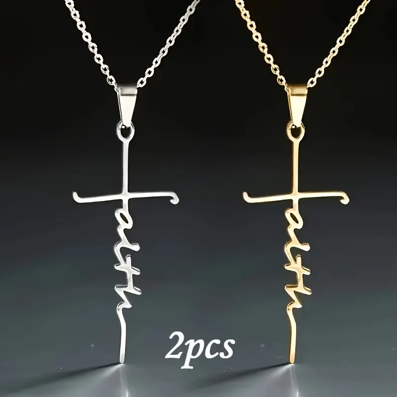 2pcs Unique Cross Faith Prayer Necklaces - Unisex Cross Pendant Necklace - Wedding, Engagement, Valentine's Day Spiritual Inspirational Party Gift