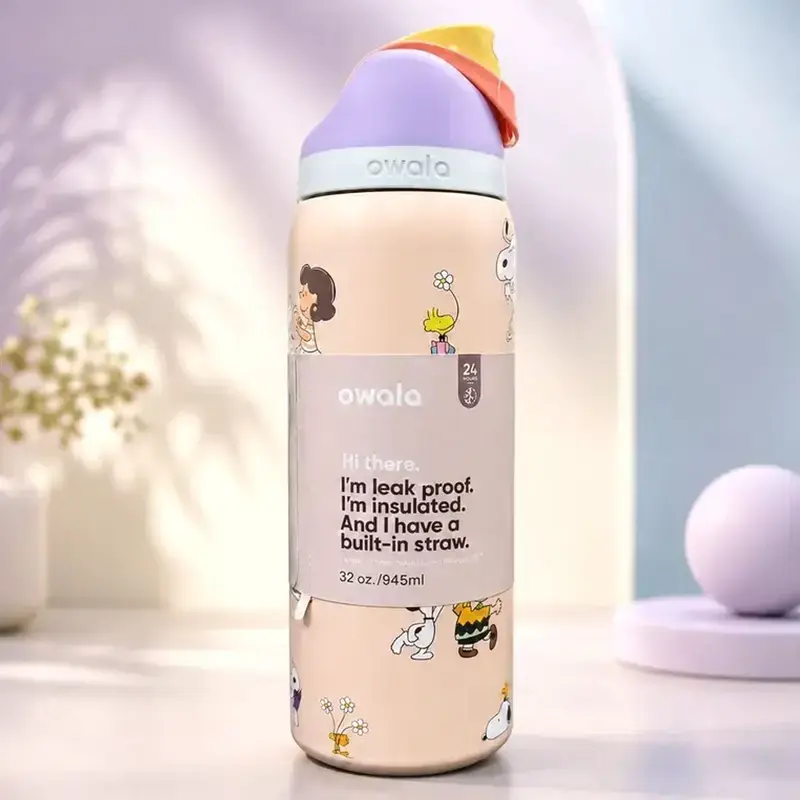 New 2026 Summer Owala Fullcollection FreeSip 32oz Black and White Cute Insulated Water Bottle, Leakproof Built-in Straw, BPA Free Stainless Steel Cup, 24H Cold 12H Hot Travel Gym Bottle#Owala