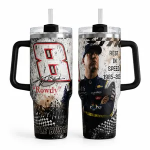Kyle Busch Rowdy Racing Tumbler 40oz 30oz, Number 8 Stock Car Fan Cup, Rest In Speed Style Race Driver Tribute Drinkware, Checkered Flag Gift For Racing Fans Dad Men, Not Including The Straw Water Bottles Bottle