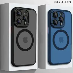 Matte Magnetic Wireless Charging Protective Shockproof Phone Case Cover Accessories Compatible with iPhone 11, 12, 13, 14, 15, 16, 17, 17 Air, 17 Pro, Max, Plus with Shock - absorbing Lens Protector
