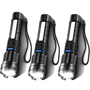 3pcs High Lumen, Slim Durable Edc Style, USB Rechargeable, Emergency Light, -Blue Strobe Alarm, Outdoor Gear, High Lumen Flashlights