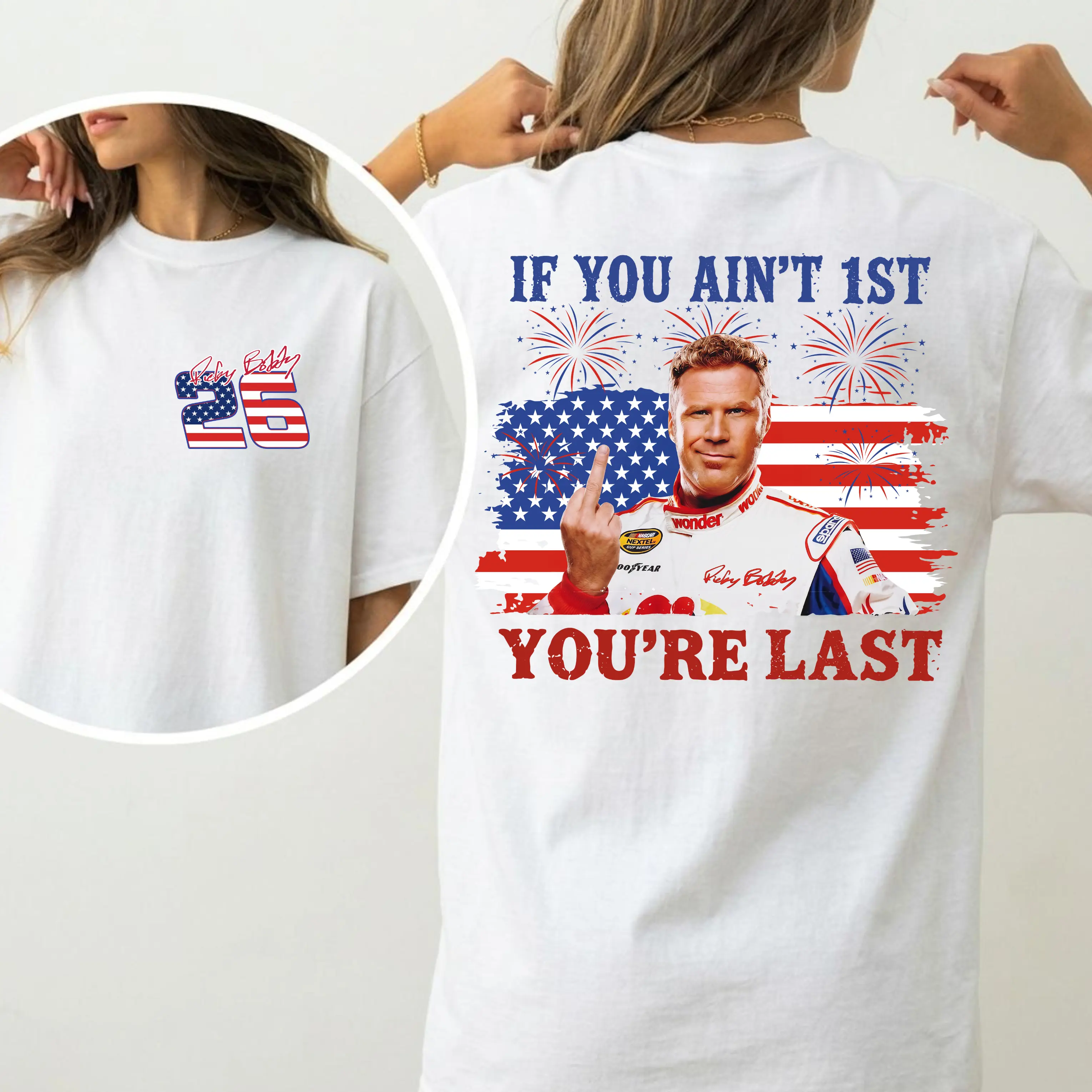 [100% Cotton] Shake & Bake 4th of July Tee, If You Ain't First You're Last T-Shirt, Talladega Nights Shirt, Funny America Independence Day Aparel