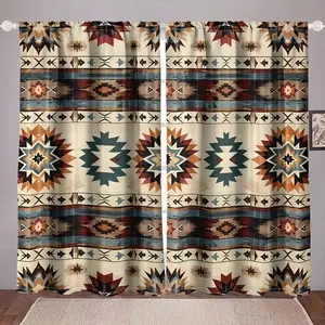 Geometric Aztec Design Curtains, 2pcs High-Definition Digital Print, Rod Pocket, Living Room Decor, Multiple Sizes Available, Home Decoration Curtain, Window Drapes