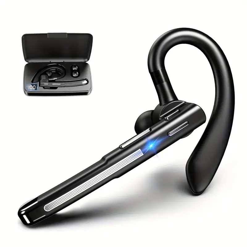 MSHUKCOE Digital Charging Bluetooth 5.3 Headset, Wireless Earbud with ENC Noise Canceling Mic, 100Hrs Talk Time, LED Display, IP7 Waterproof, Adjustable for Business Truckers - Android Compatibility