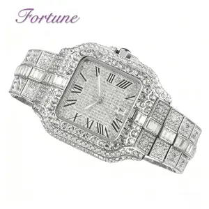 Luxury  Watch 18K Gold.40mm Square Dial Cubic Zirconium,with calendar,Double Press Butterfly Lock Adjustable Length with Regulator Tool