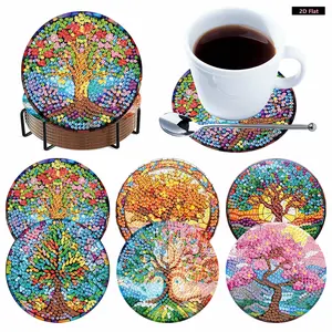 6pcs Set DIY Diamond Painting Coasters Kits Can Be Washed With Water Diamond Painting Art Coaster Kit Diamond Painting Crafts Coaster for Beginners Adults & Art Craft Supplies