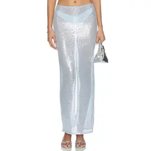 superdown Melie Sequin Maxi Skirt in Blue