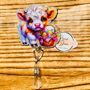 Cow With Basket Easter Badge Reel