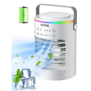 VEVOR Portable Air Conditioner, 4-in-1 Evaporative Air Cooler, 3-Speed Mini Air Conditioner with Smart Timer, 600ml Water Tank, 7-Color Light, Personal Mini Desk AC Fan for Bedroom Office Room