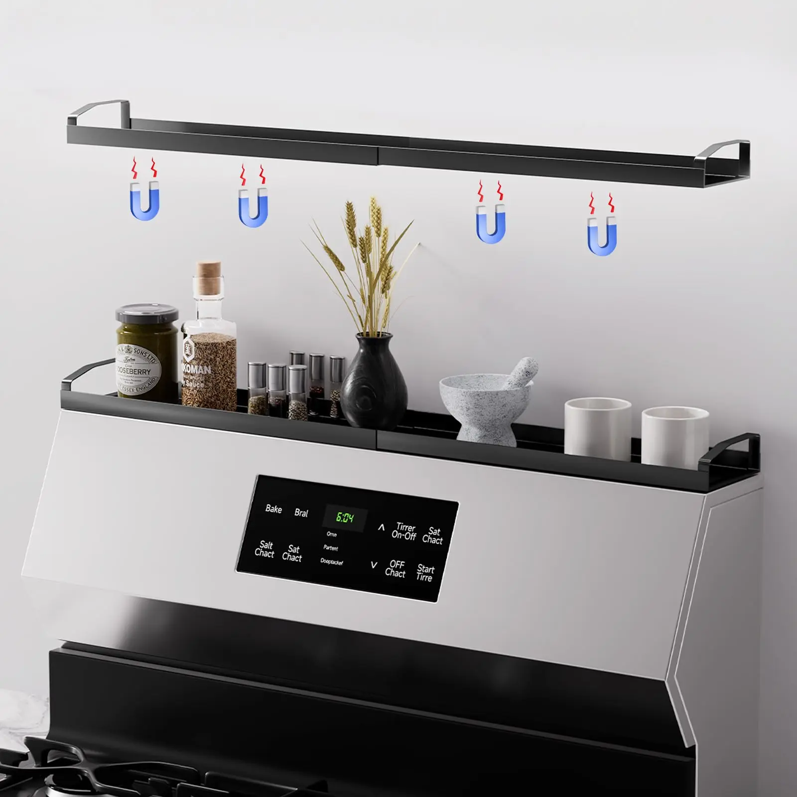 Expandable Magnetic Spice Rack - Kitchen Gadgets Storage Rack - Kitchen Stove Top Storage Organizer, Stove Top Shelf, Countertop Keeper - Home Organizer