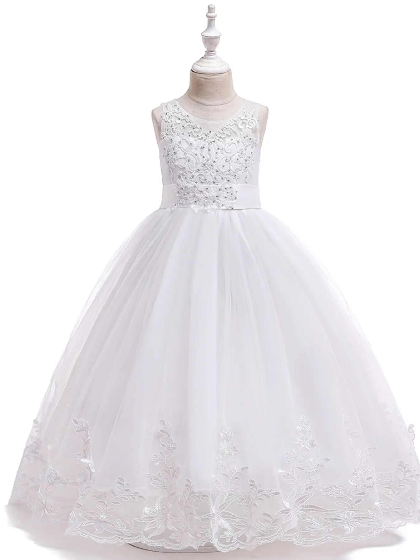 Kids Clothes Long Embroidered Bow Trailing Skirt Ball Gown Children Performance Princess Formal Evening Party Pageant Prom Host Cocktail Dress Flower Girls Sleeveless Dress for all Season 3 to 14 Years Spring Dresses