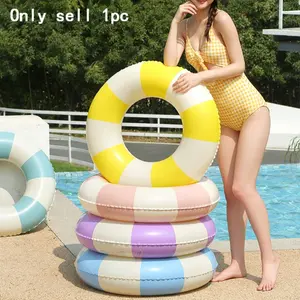 1pc Vintage Striped Swim Ring, Inflatable Circle, Swimming, Summer Indoor Pool Party Prop, Water Waist Buoyancy Aid, No Pump Included, Inflatable Upon Arrival