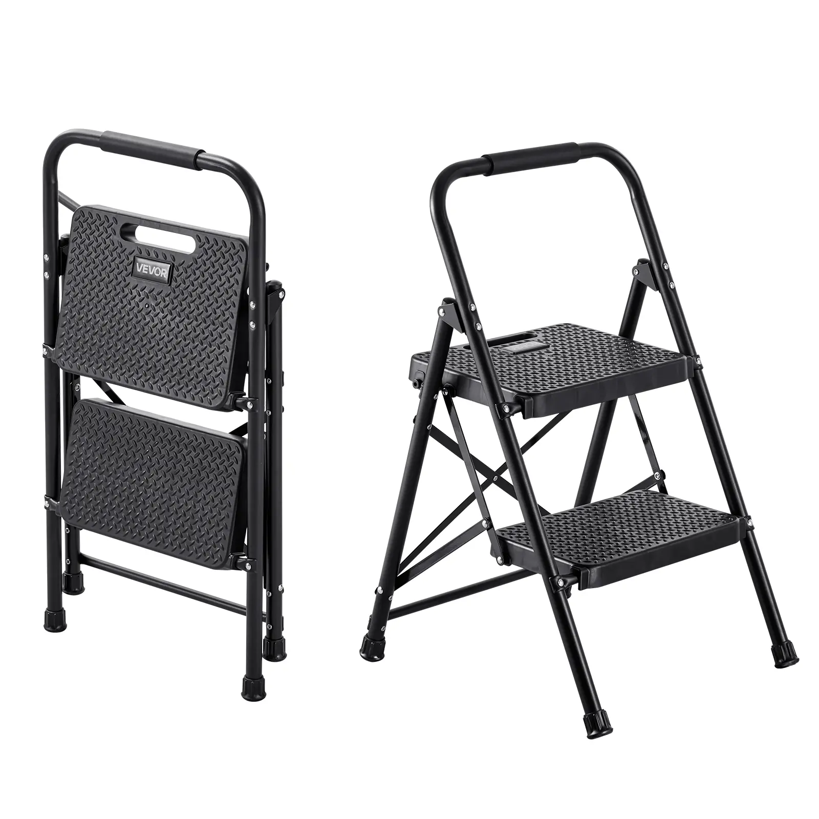 【SummerFinds】VEVOR 2 Step Ladder, Folding Step Stool with Wide Anti-Slip Pedal and Comfort Handgrip, Lightweight 600 lbs Capacity Portable Steel Ladder, Multi-Use for Kitchen, Home, Household and Office, Black, Lightweight Foldable Ladder, Portable Col