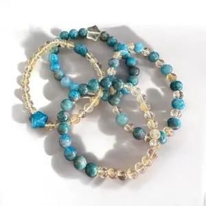 Blue Apatite & Citrine Healing Crystals Stretch Bracelets - Natural Beads with Colorful Variations