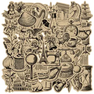 Vintage Paper Sticker, 50pcs/set Retro Paper Sticker, Decorative Sticker for Scrapbooking, Journaling, Gift Wrapping, DIY Craft, Scrapbook Materials