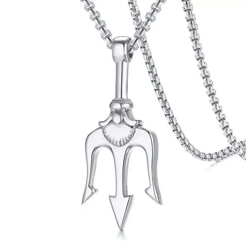 Stainless Steel Poseidon's Trident Pendant Necklace, Warrior Jewelry for Power, Strength and Individuality, Necklace Chain