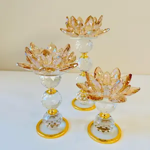 Crystal Lotus Flower Candle Holder set of 3 Lotus Petals Candle Stand with Crystal Glass Base Candle Lamp Holiday Wedding Decor candleholders