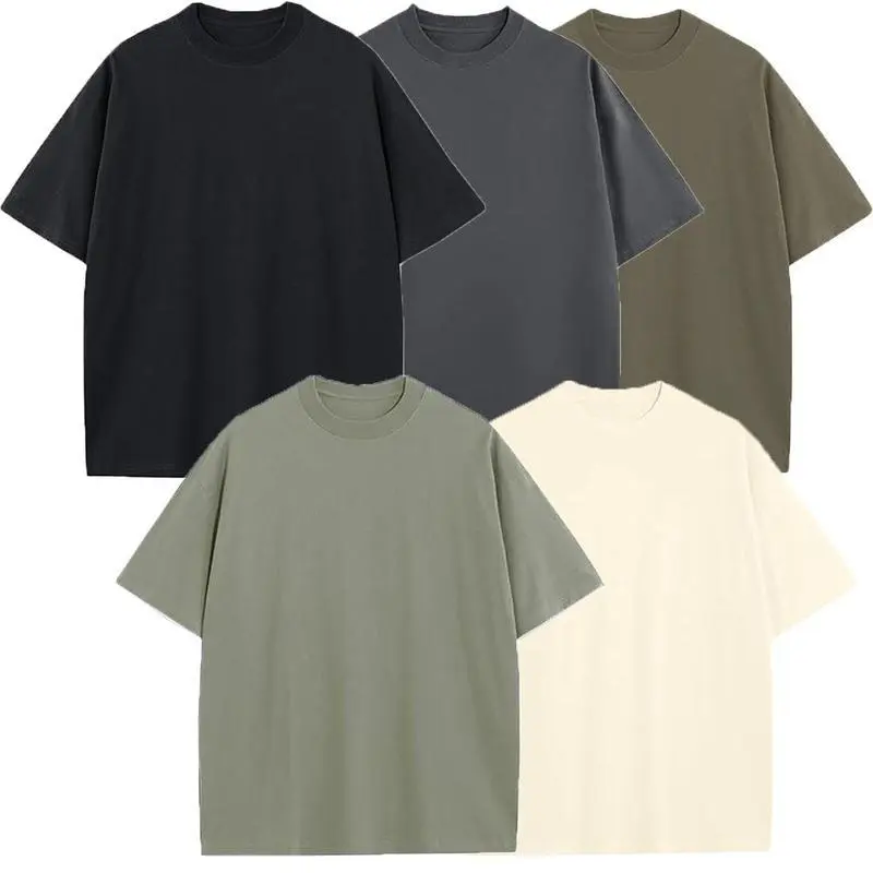 Men's 3-Pack Heavyweight Cotton Tshirts - Oversized Drop Shoulder Short Sleeve Streetwear Tops with Ribbed Round Neck, Stitched Hem, Fashion Design, Tshirt, Preppy, Sports, Basic, Ribbed Crew, Korean, Casual Fit, Loose Fit, Double Stitch, Chic, Street Sty