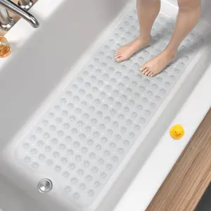 Bath Mat for Tub, Non Slip Bathtub Mat, 40 x 16 Inch Extra Long Bath Tub Mat, Machine Washable Bathroom Shower Mat with Suction Cups and Drain Holes, Soft on , Clear