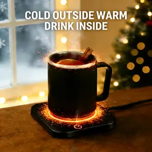 VOBAGA Self-heating Coffee Mug Warmer Set with 15oz Stainless Steel Mug 3 Temperature Settings 4-Hour Auto Shut-Off Smart Safety Protection Portable Gift-Ready for Coffee Tea Milk Candle Warmer,VOBAGA Heated Coaster & Set – Keep Your Drinks Warm Anytime