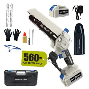 【FathersDayGift】Sun Joe Mini Chainsaw 6-Inch Cordless - 4000mAh Long-Lasting Battery, Lightweight One-Handed Electric Pruning Saw for Men & Women, Seniors, Gardening, Camping, Firewood - Charger + Oil + Gloves + Hardshell Case Included | Gift Idea
