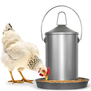 Plexon 6.6 Lb Stainless Steel Hanging Chicken Feeder no Waste Food-Grade - Poultry Feeder for Chicken Metal - Heavy Duty Reliable Long-Lasting with Handle