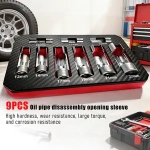 9PCS Diesel Injector Fuel Line Socket Set Difficult Access Flare Nut Wrench Spanner 10-22mm for Wired Temperature Sensors, Thermo Switches, ABS Tube, Master Cylinder, Coolant, etc