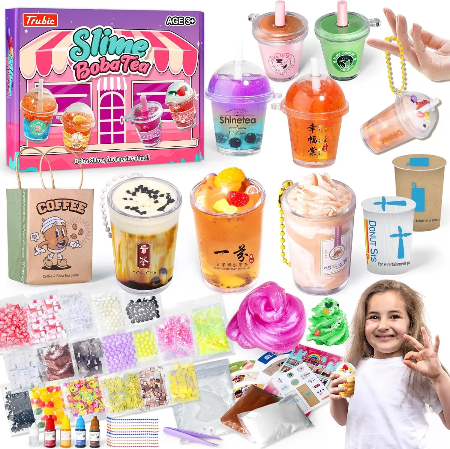 Halloween Fall Gift Mini Café & Boba Tea Slime Kit  | 53PCS DIY Dessert Cup Slime Set | Fun Pretend Play & Creative Gift for Kids