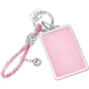 Pink Key Card Holder Fit for Tesla, Car Key Card Case with Bling Keychain for Women, Key Protective Cover Fit for Model 3