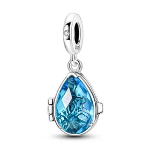 MULA S925 Silver-plated wonderful underwater world charm, blue glass teardrop-shaped enamel design, compatible with Pandora bracelets and necklaces, summer gift for women