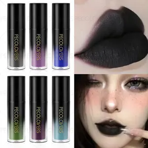 6pcs/set Long Lasting Waterproof Velvet Matte Liquid Lip Gloss, Highly Pigmented, Black, Green, Purple, Elegant Gothic Style, Suitable for Halloween and Christmas Makeup